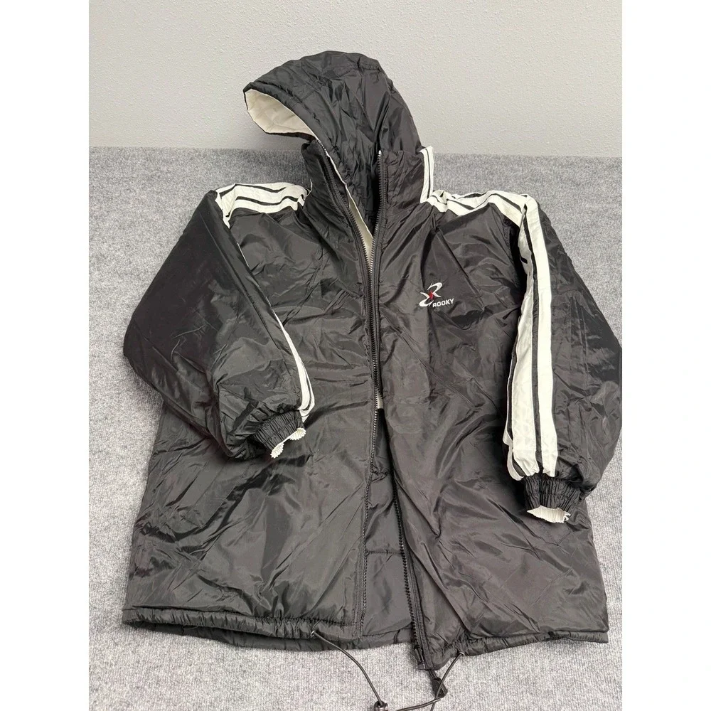 VTG Rooky‎ Men's Reversible Hooded Puffer Jacket Black Cream Size L - NEW